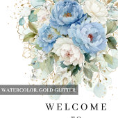 Hellblau weiße Pfingstrose Eukalyptus Gold Braut B Poster