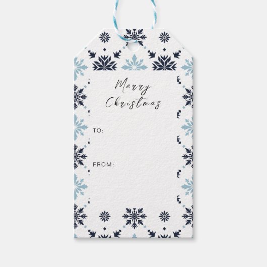 Hellblau-weiße Schneeflocke Geschenkanhänger (Vorderseite)