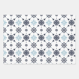 Hellblau-weiße Schneeflocke Geschenkpapier Set