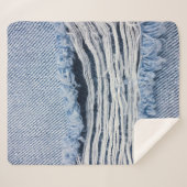 Hellblaue abgerissene Jeans-Textur. Sherpadecke (Vorderseite (Horizontal))