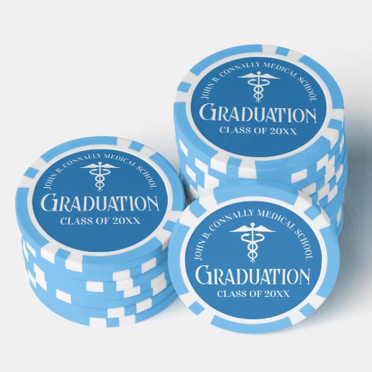Hellblaue Abschlussfeier der Medizinischen Fakultä Pokerchips (Stapel)