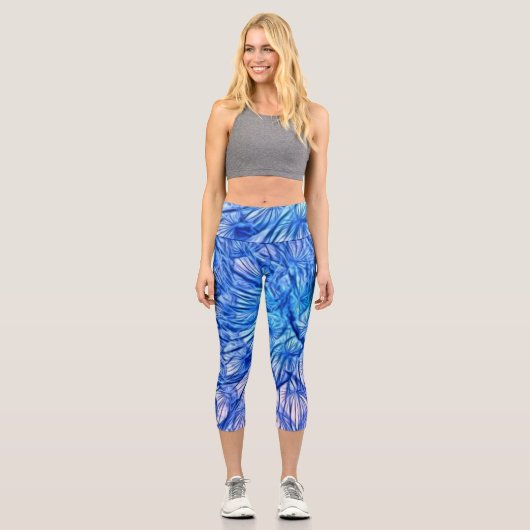 Hellblaue Abstrakte Hochwaisted Capris (Vorderseite)