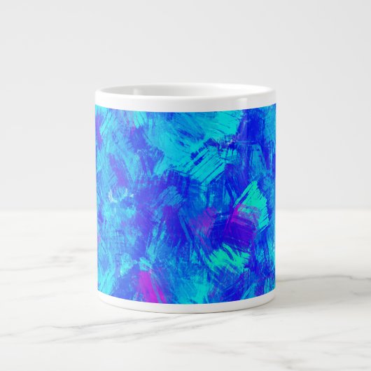Hellblaue Abstrakte Pinselstriche Design Jumbo-Tasse (Vorderseite)