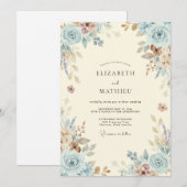 Hellblaue Antiquiert Florale Hochzeit Einladung (Vorne/Hinten)