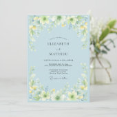 Hellblaue Aquarell-Blumenhochzeit Einladung (Stehend Vorderseite)