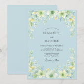 Hellblaue Aquarell-Blumenhochzeit Einladung (Vorne/Hinten)