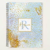 Hellblaue Aquarell und Goldfetti-Monogramm Planer (Vorderseite)