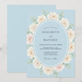 Hellblaue Ätherische Rosenhochzeit Einladung (Vorne/Hinten)