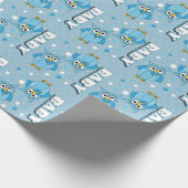 Hellblaue Baby-Tupfen-Eulen Geschenkpapier (Ecke)