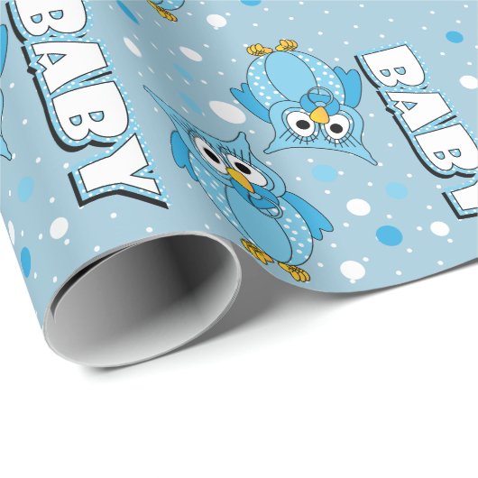 Hellblaue Baby-Tupfen-Eulen Geschenkpapier (Rolleneckpunkt)