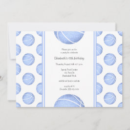 hellblaue Basketballmuster Mädchen Geburtstag Einladung