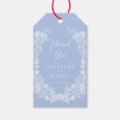 Hellblaue blühende Boho Hochzeit danke Geschenkanhänger (Vorderseite)