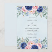 Hellblaue blühende botanische Hochzeit Einladung (Vorne/Hinten)