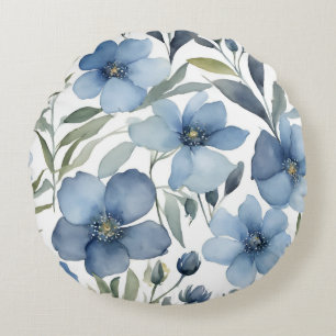 Hellblaue Blume Blumendesign Wasserfarben Rundes Kissen