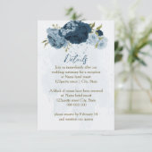hellblaue Blume Hochzeitsdetails Begleitkarte (Stehend Vorderseite)