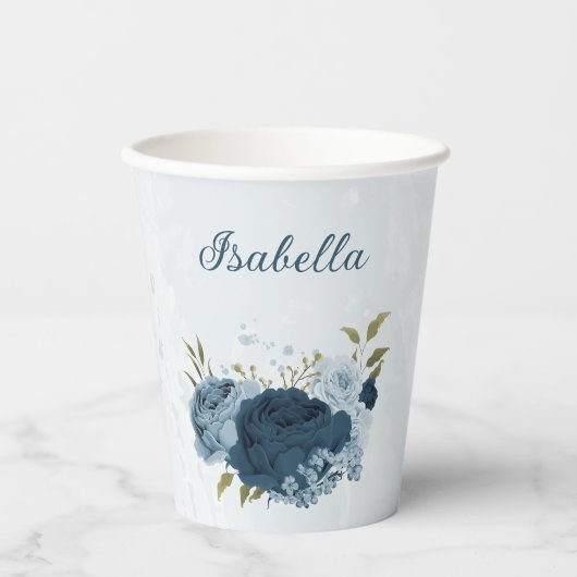 hellblaue Blume Pappbecher (Vorderseite)