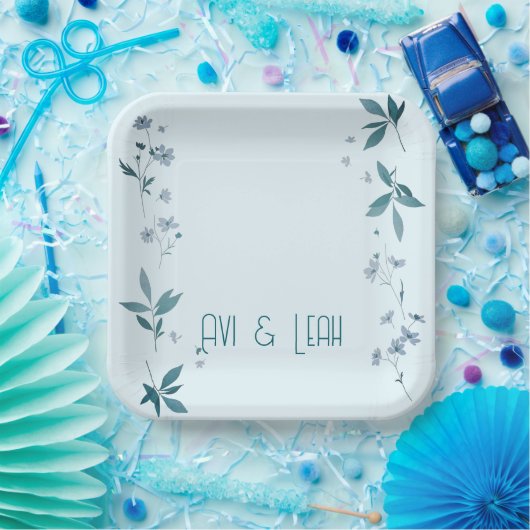 Hellblaue Blume und Blätter Dinneplates Pappteller (Party)