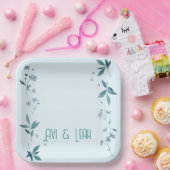 Hellblaue Blume und Blätter Dinneplates Pappteller (Party)