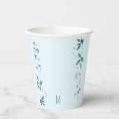 Hellblaue Blume und Blätter-Tasse Pappbecher (Vorderseite)