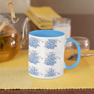 Hellblaue Blumen Blumenmuster Kaffeemaschine Tasse