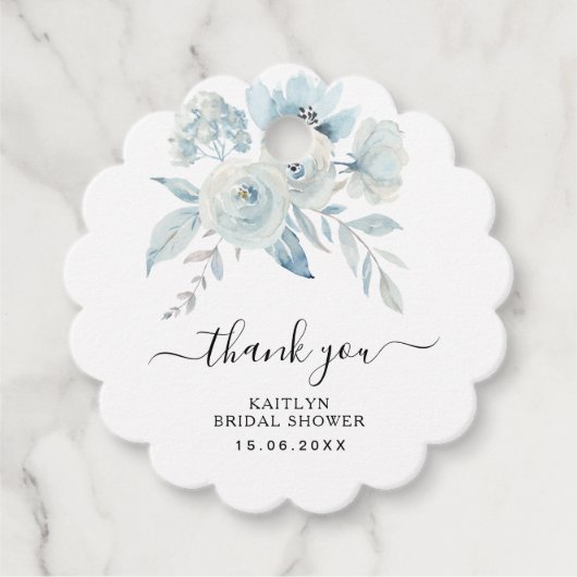 hellblaue Blumen Brautparty Gevor Tags Geschenkanhänger (Vorderseite)