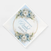 Hellblaue Blumen-Eukalyptus-Goldrahmen-Braut- Serviette (Ecke)