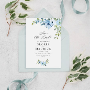 Hellblaue Blumen Hochzeit speichern Sie das Datum Save The Date