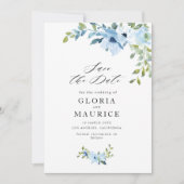 Hellblaue Blumen Hochzeit speichern Sie das Datum Save The Date (Vorderseite)