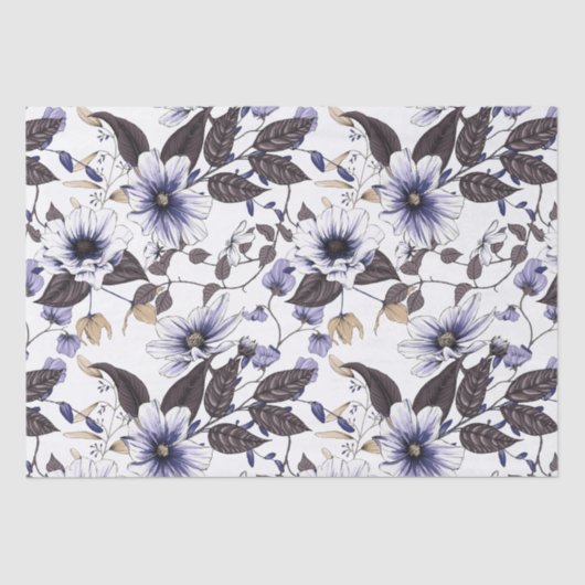 Hellblaue Blumen mit grünen Blätter nahtlos Seidenpapier (Vorderseite)