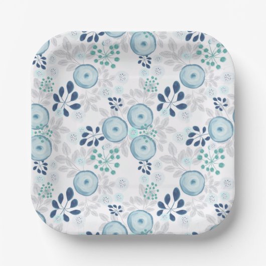 Hellblaue Blumen Pappteller (Vorderseite)