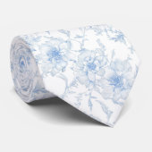 Hellblaue Blumen Toile de Jouy Krawatte (Gerollt)