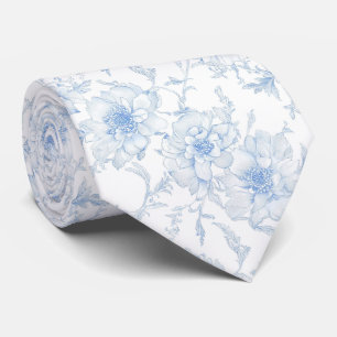 Hellblaue Blumen Toile de Jouy Krawatte