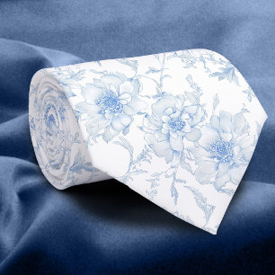 Hellblaue Blumen Toile de Jouy Krawatte