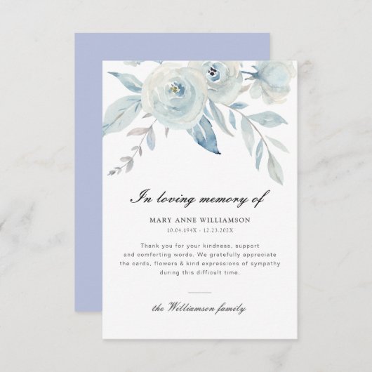Hellblaue Blumenbeerdigung Dankeschön Karte (Vorne/Hinten)