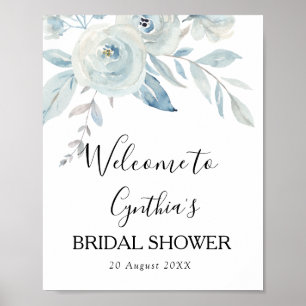 hellblaue Blumenehe Hochzeit Begrüßungsschild Poster