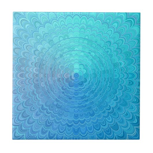 Hellblaue Blumenkreis-Mandala Fliese (Vorderseite)