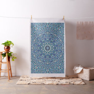 Hellblaue Blumenleben-Mandala Stoff