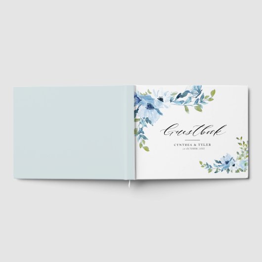 hellblaue Blumenzettel Gästebuch (Voll)