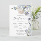 Hellblaue Blütentaufe Spanische Einladung (Stehend Vorderseite)