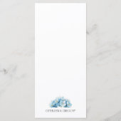 Hellblaue botanische Blumengestaltung Hochzeit Menükarte (Rückseite)