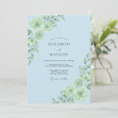 Hellblaue botanische Blütenhochzeit Einladung (Stehend Vorderseite)