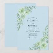 Hellblaue botanische Blütenhochzeit Einladung (Vorne/Hinten)