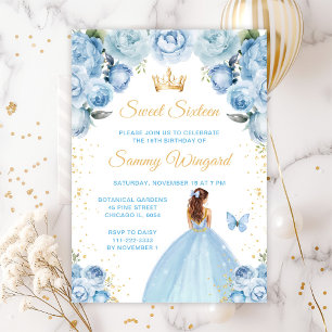 Hellblaue braune Haar Prinzessin Sweet Sixteen Einladung