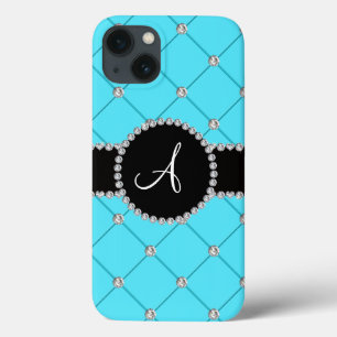 Hellblaue Büscheldiamanten des Monogramms Case-Mate iPhone Hülle