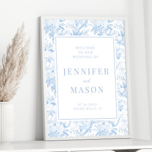 Hellblaue Chinoiserie Hochzeitsempfang Plakat
