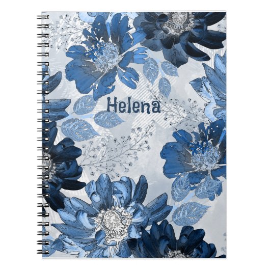 Hellblaue, dunkelblaue Blume auf hellgrau Notizblock (Vorderseite)