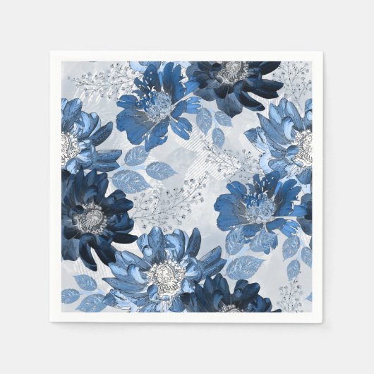 Hellblaue, dunkelblaue Blume auf hellgrau Serviette (Vorderseite)