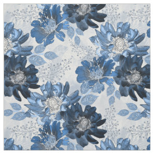 Hellblaue, dunkelblaue Blume auf hellgrau Stoff