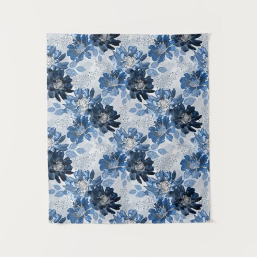 Hellblaue, dunkelblaue Blume auf hellgrau Wandteppich (Vorderseite)