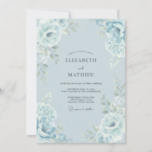 Hellblaue elegante botanische Hochzeit Einladung